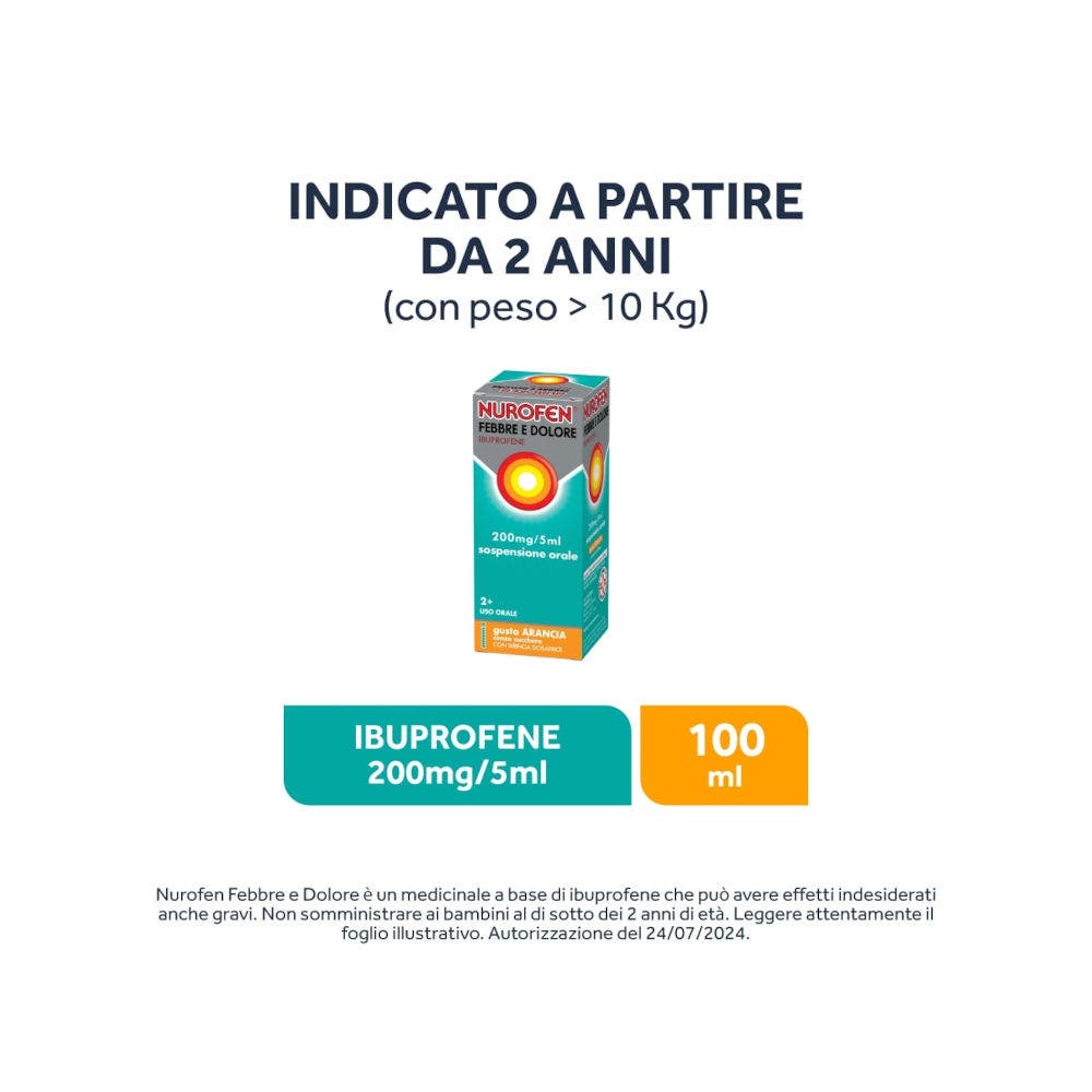 Nurofen Febbre E Dolore Bambini 200mg/5ml Sospensione Orale Arancia 100ml-2