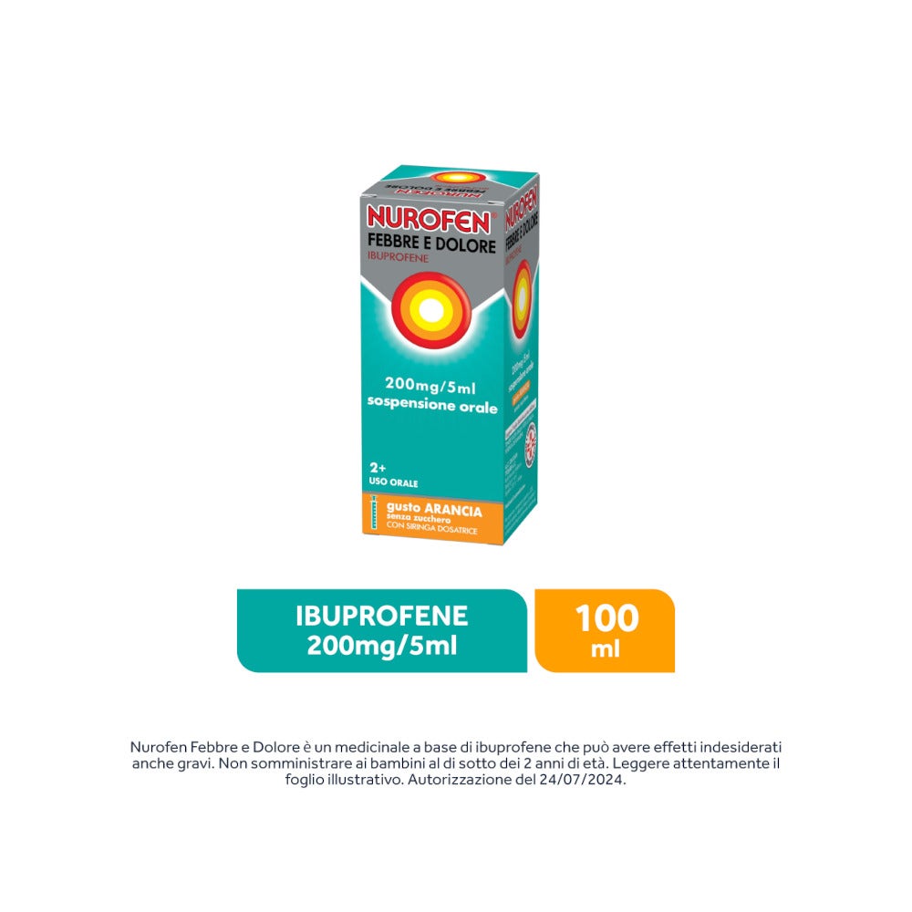 Nurofen Febbre E Dolore Bambini 200mg/5ml Sospensione Orale Arancia 100ml-4