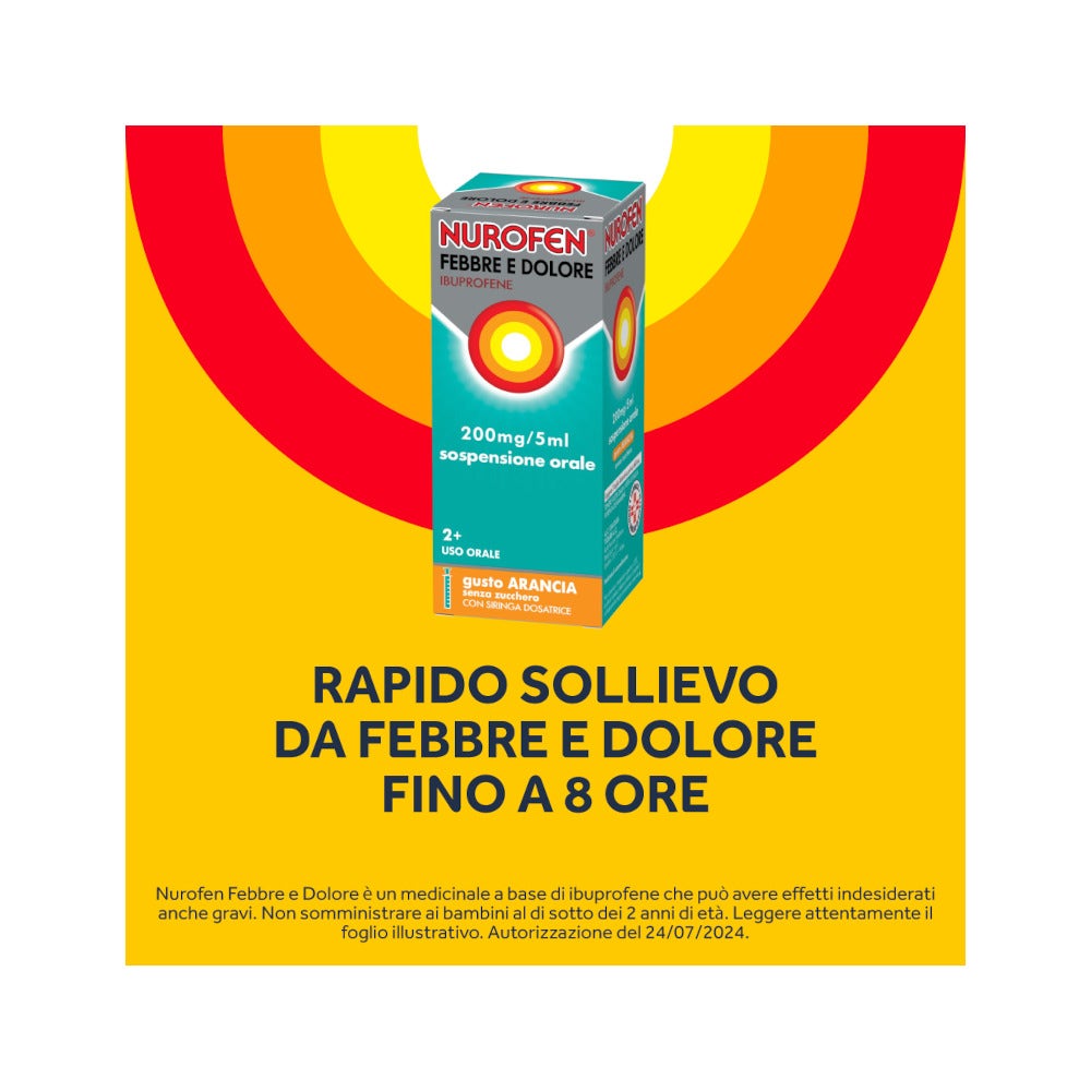 Nurofen Febbre E Dolore Bambini 200mg/5ml Sospensione Orale Arancia 100ml-5