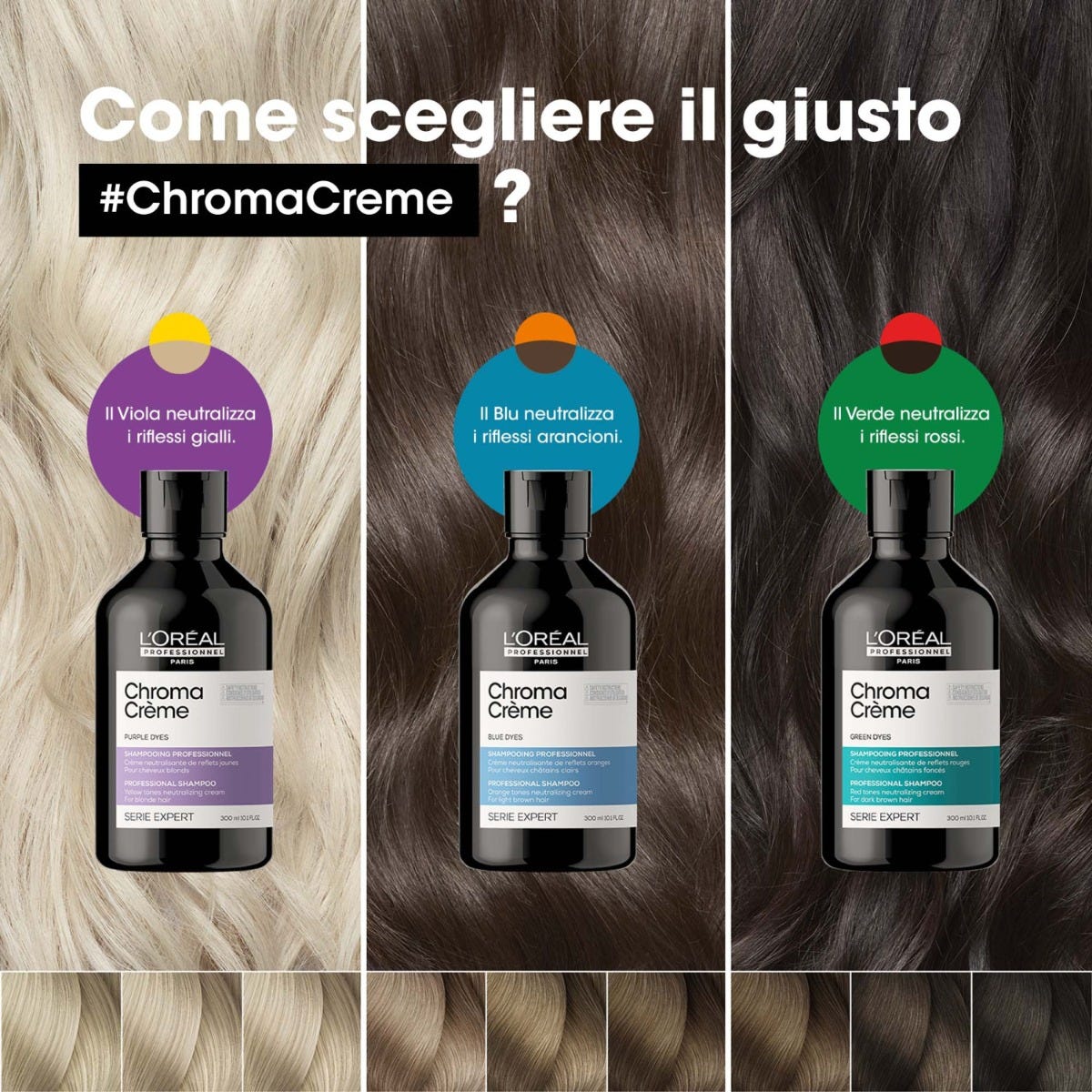 Chroma Creme - Shampoo Blu per capelli castano da chiaro a medio 300ml