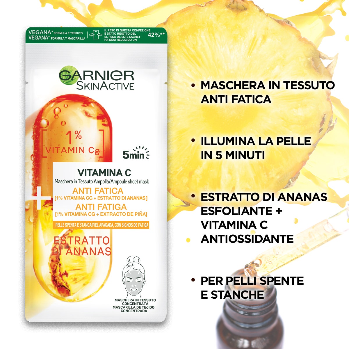 Garnier Maschera In Tessuto Ampolla Illuminante Estratto Ananas /Vitamina C1 Pezzo - 2