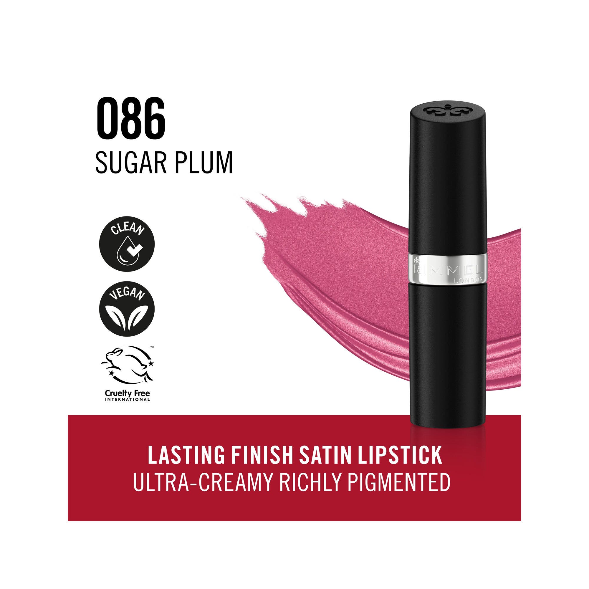 Rimmel Lasting Finish Rossetto Satinato Idratante Formula Vegana 4g 086 Sugar Plum-3