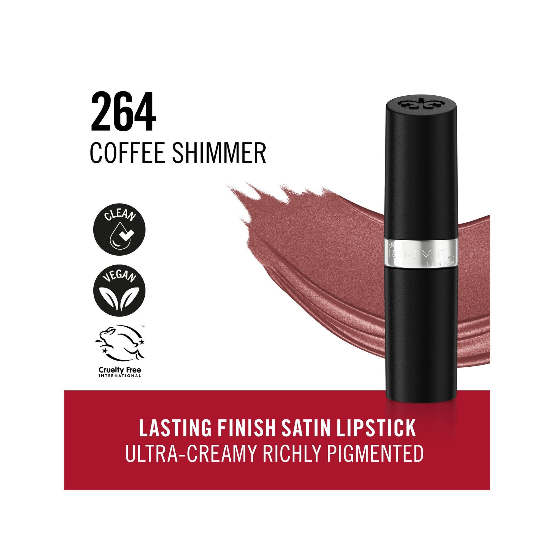 Rimmel Lasting Finish Rossetto Satinato Idratante Formula Vegana 4g 264 Coffee Shimmer-3