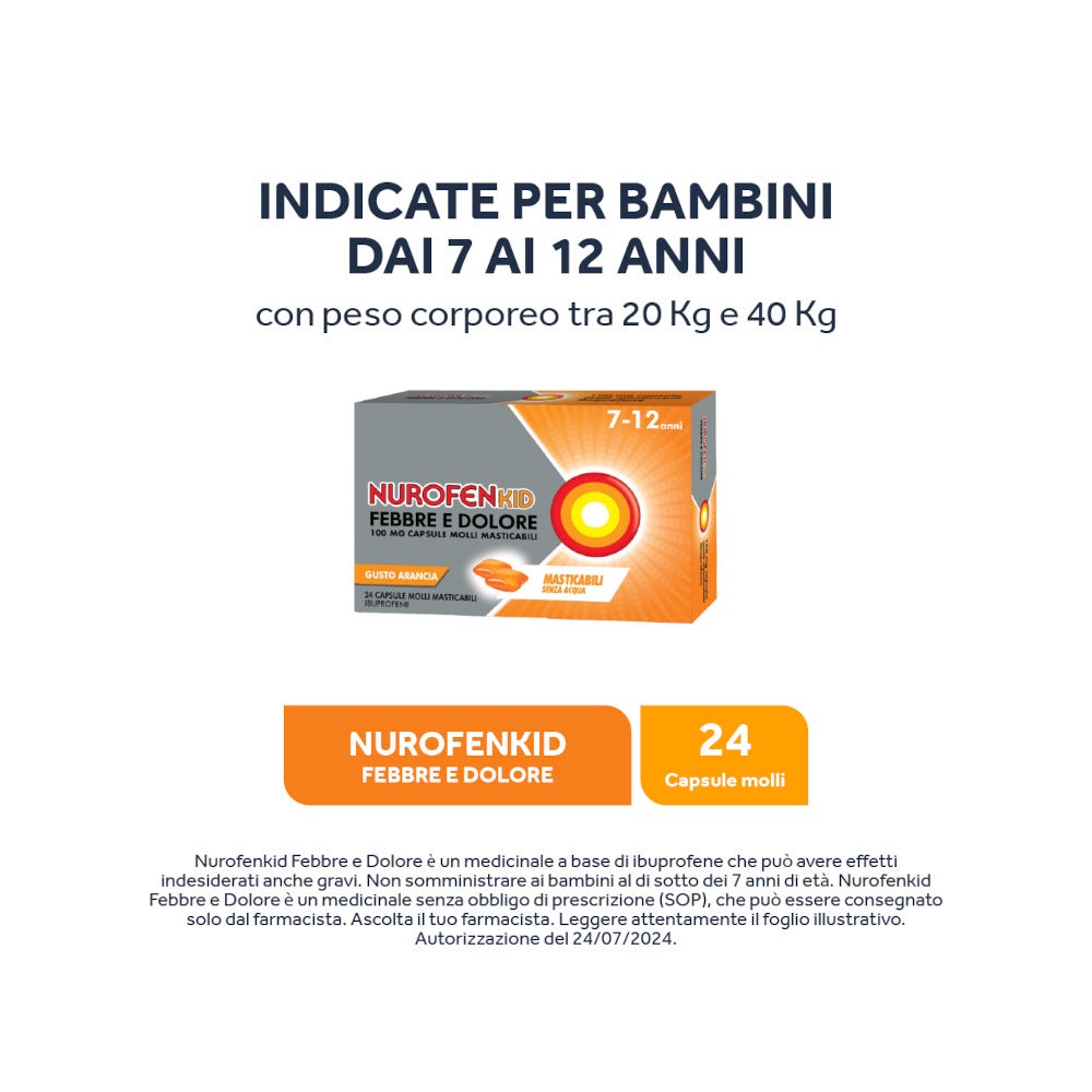 Nurofenkid Febbre Dolore 24 Capsule Molli Masticabili 100mg-15