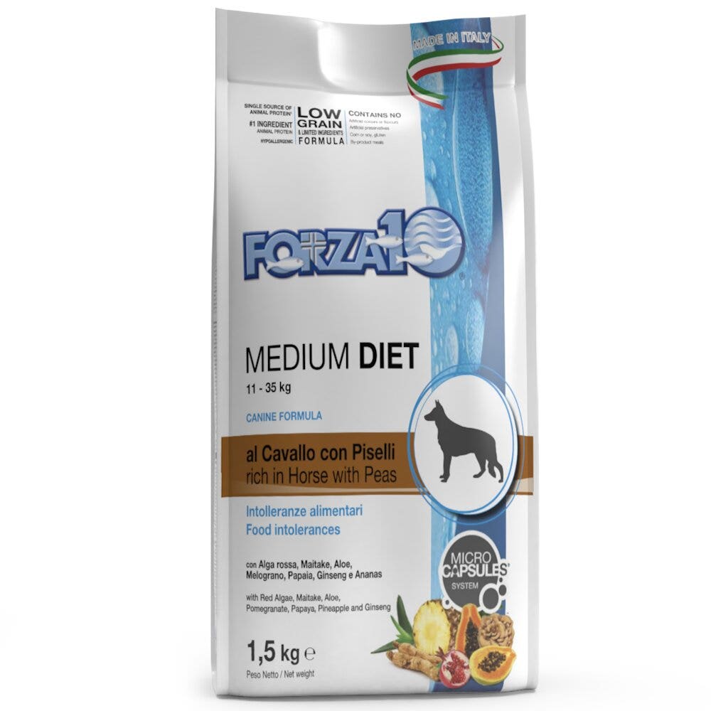 Forza10 Medium Diet Crocchette Al Cavallo E Piselli Per Cani Taglia Media Sacco 1,5kg-3