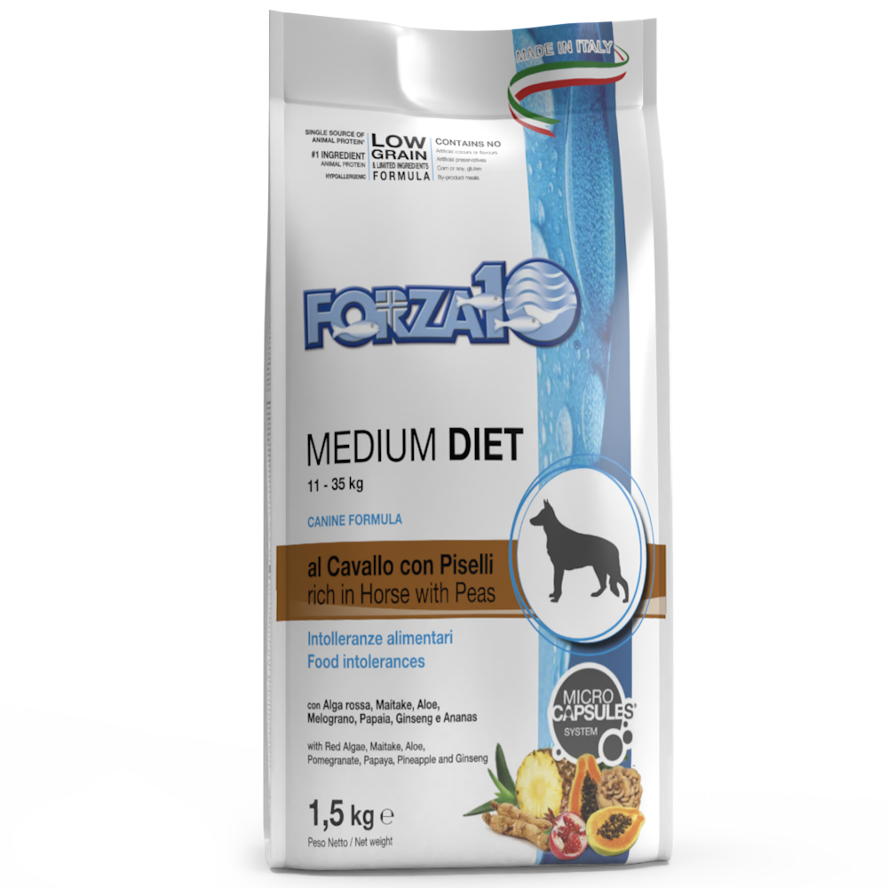 Forza10 Medium Diet Crocchette Al Cavallo E Piselli Per Cani Taglia Media Sacco 1,5kg-1