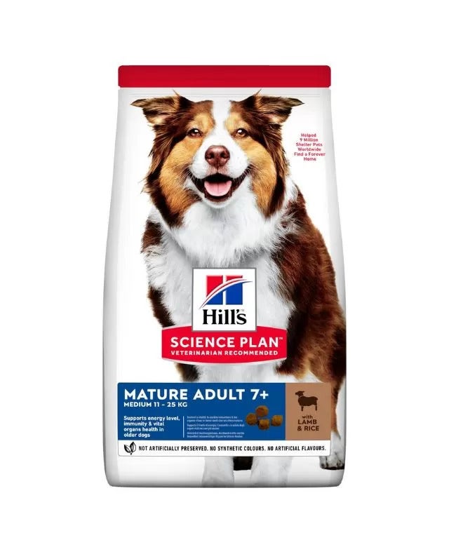 Hill's Science Plan Mature Adult 7+ Crocchette con Agnello e Riso per Cani Taglia Media Sacco 14 Kg-0