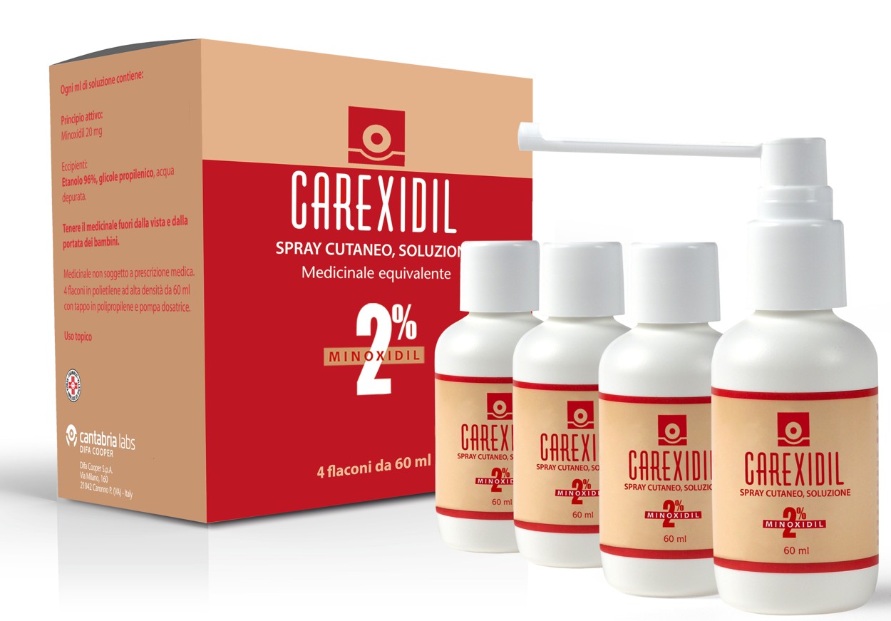 Carexidil 2% Spray Cutaneo Soluzione, 4 Flaconi in Hdpe da 60 ml con Pompa Dosatrice-1