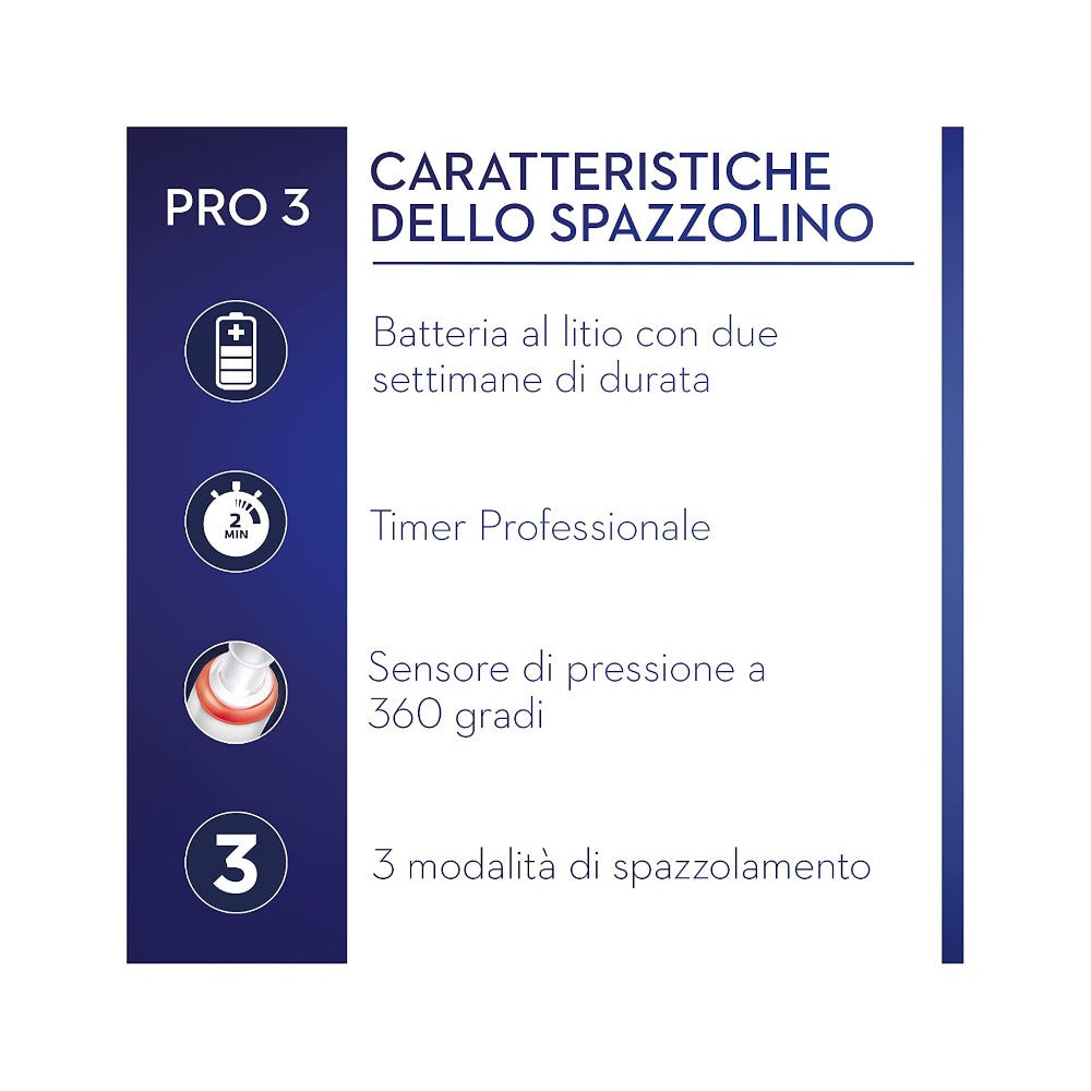 Oral-B Pro 3 Blue Crossaction Spazzolino Elettrico Con Sensore Di Pressione Dello Spazzolamento + 1 Testina-4