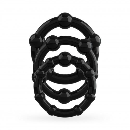 Crushious Triple Bead Set di Anelli per il Pene Neri-0
