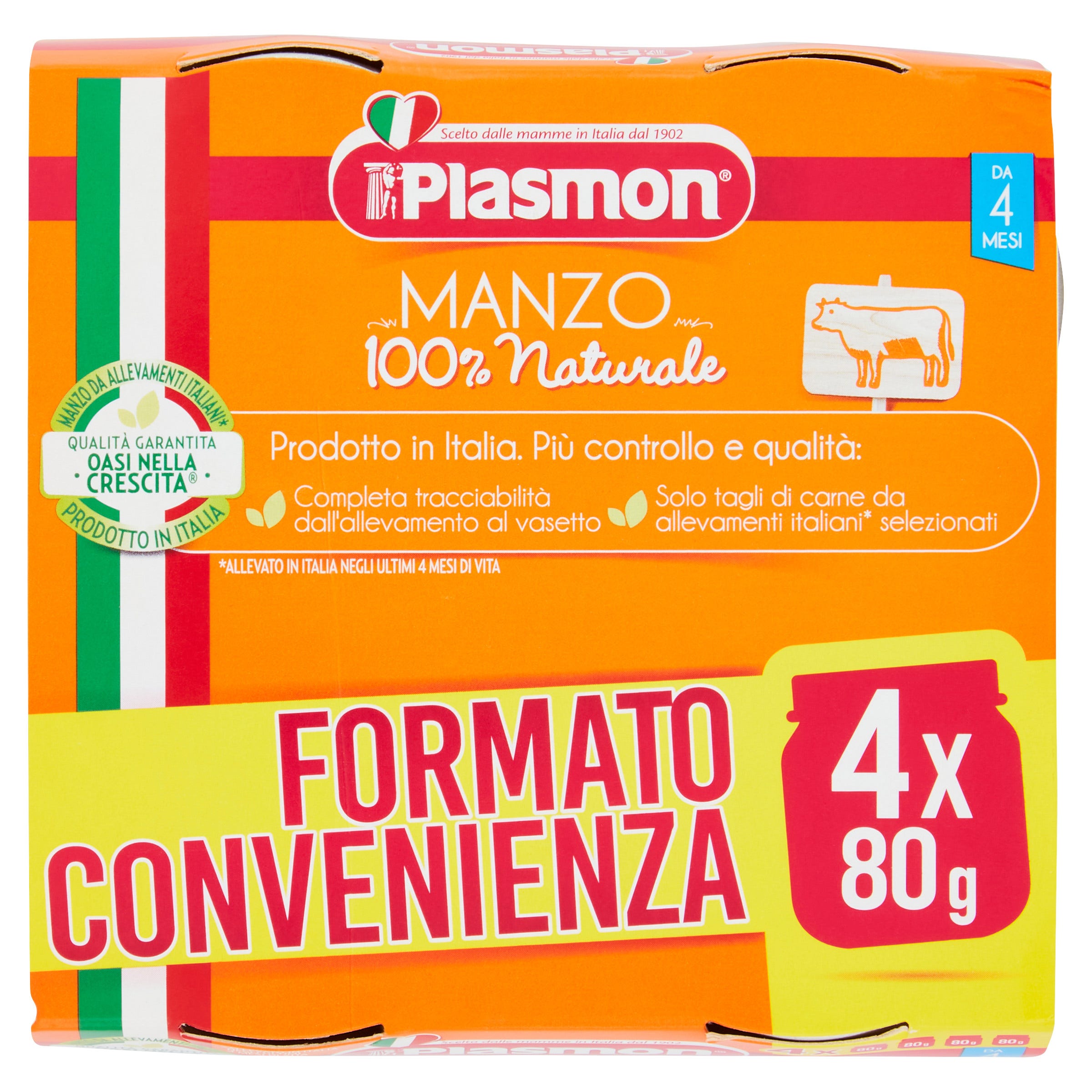 Plasmon Omogeneizzato Manzo 4M+ 4x80g  - 2