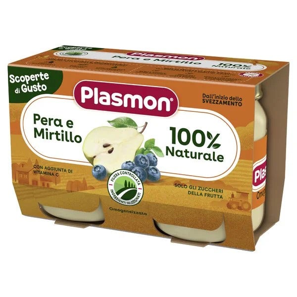 Plasmon Omogeneizzato Pera/Mirtillo 100% Naturale  2x104g-2