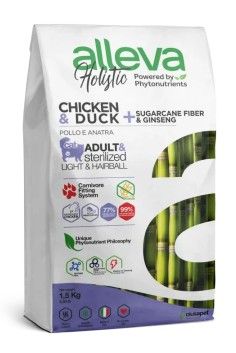 Alleva Holistic Cat Adult Chicken & Duck + Sugarcane Fiber & Aloe Vera Hairball 1,5 kg