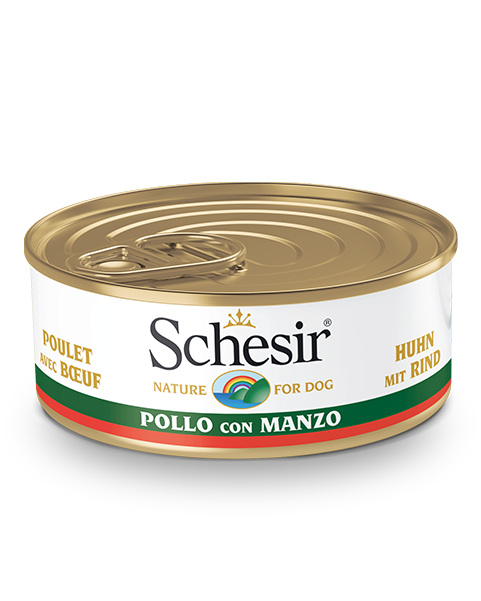 Schesir Pollo Con Manzo Cibo Umido Cani Adulti Lattina 150 g-2