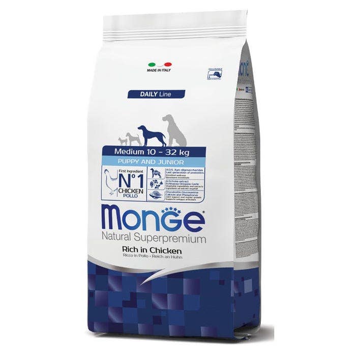 Monge Ricco Di Pollo Cibo Secco Per Cani Cuccioli Taglia Media Sacco 3 Kg-1