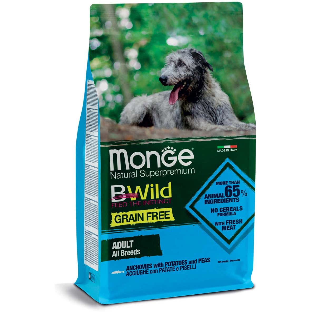 Monge B Wild Grain Free Adult Acciughe Patate Piselli Cibo Secco Per Cani Adulti 12 Kg-1