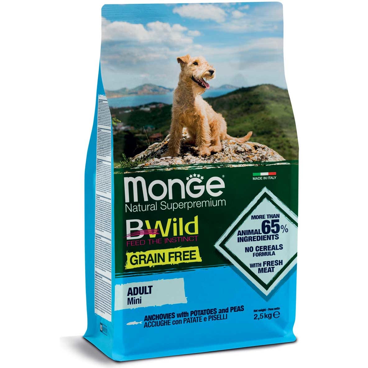 Monge B Wild Grain Free Acciughe Patate Piselli Cibo Secco Per Cani Adulti Taglia Piccola Sacco 2,5Kg-1