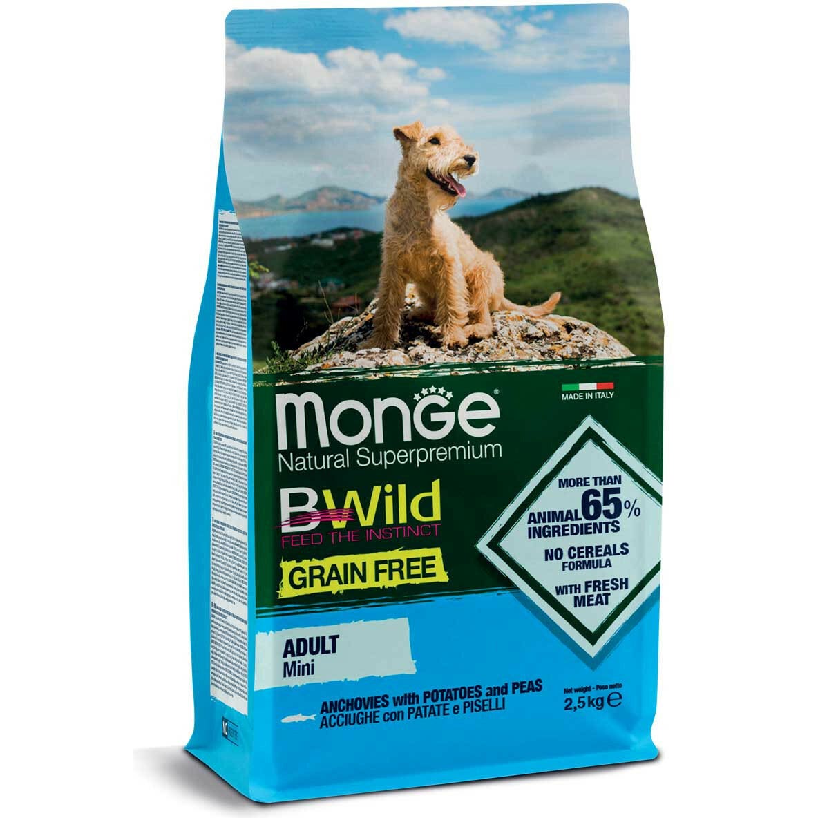 Monge B Wild Grain Free Acciughe Patate Piselli Cibo Secco Per Cani Adulti Taglia Piccola Sacco 2,5Kg-1