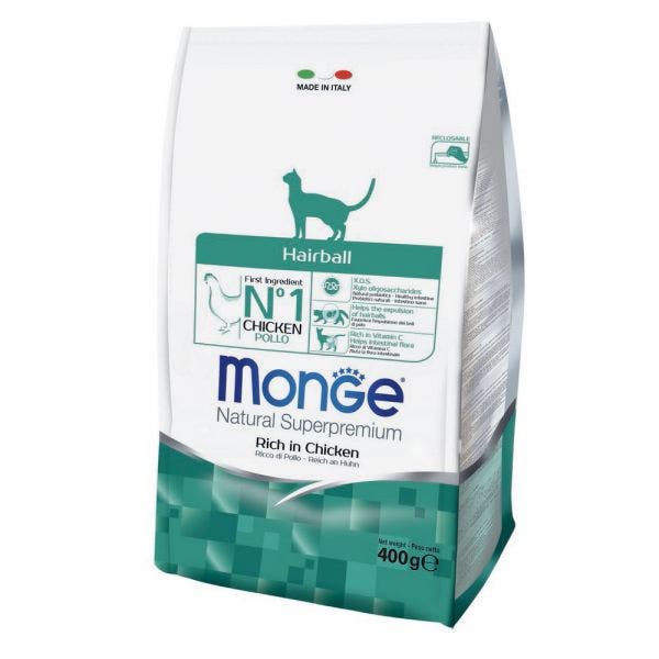 Monge Ricco Di Pollo Hairball Cibo Secco Gatti Adulti Sacco 400g-1