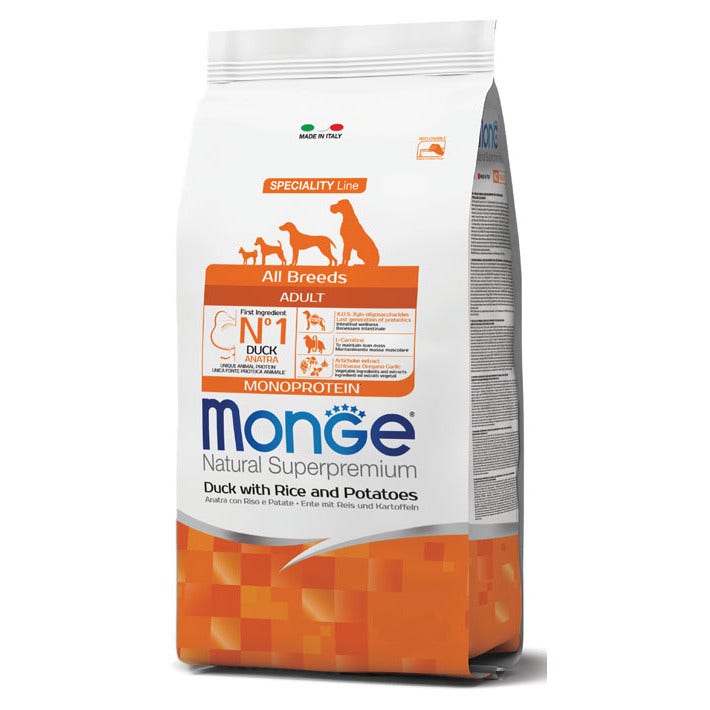Monge Anatra Riso E Patate Cibo Secco Per Cani Adulti Sacco 2,5 Kg-1