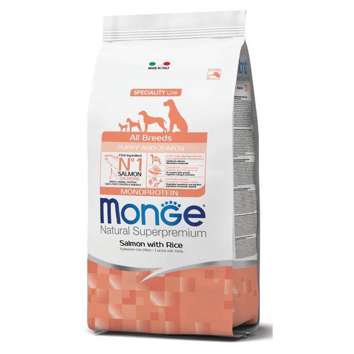 Monge Salmone E Riso Cibo Secco Per Cani Cuccioli Sacco 12 Kg-1