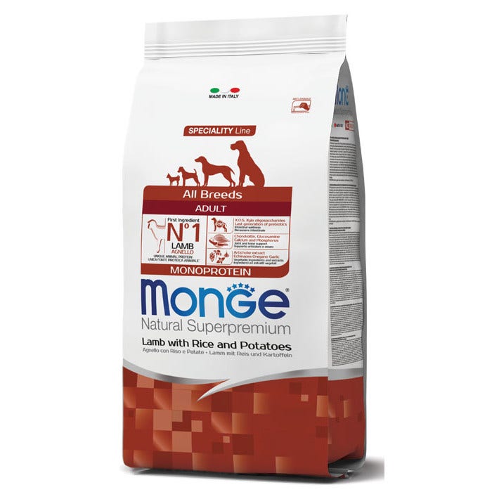 Monge Agnello Riso E Patate Cibo Secco Per Cani Adulti Sacco 2,5 Kg-1