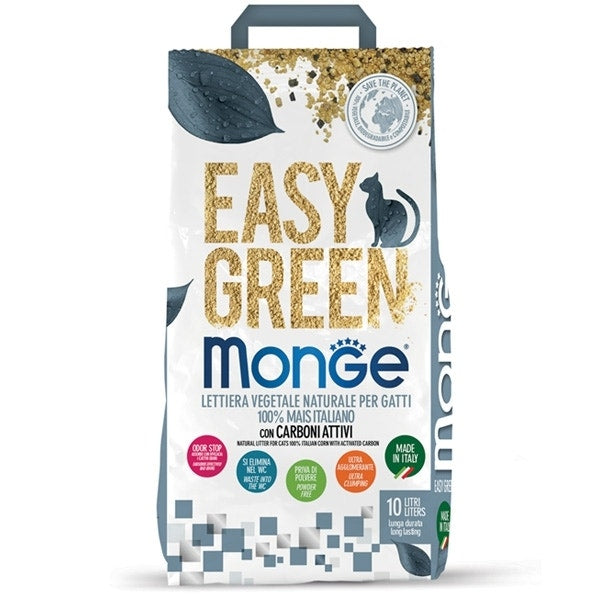Monge Lettiera Easy Green 100% Mais con Carboni Attivi Per Gatti Sacco 10 Litri-1