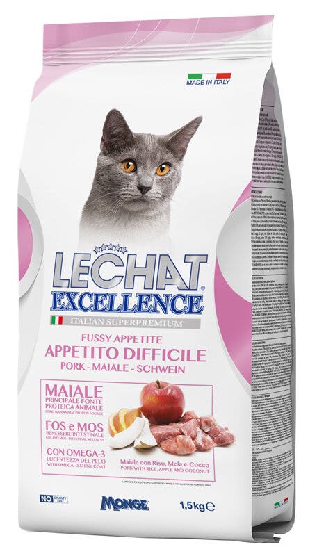 LeChat Excellence Appetito Difficile Cibo Secco Maiale Per Gatti Adulti 1,5kg-1