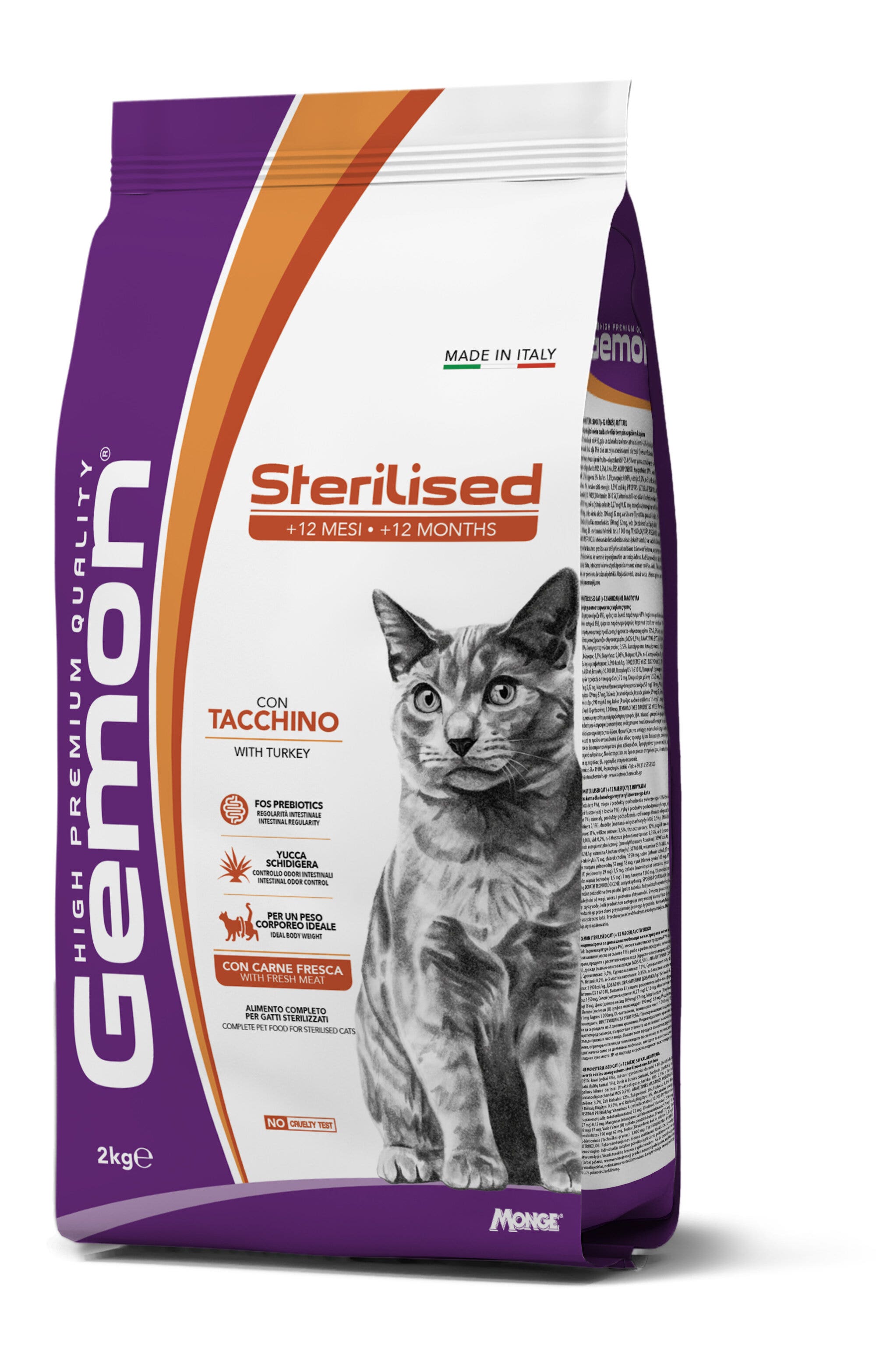 Gemon Cat Adult Sterilised Tacchino Cibo Secco Per Gatti Adulti Sterilizzati Sacco 2Kg-3