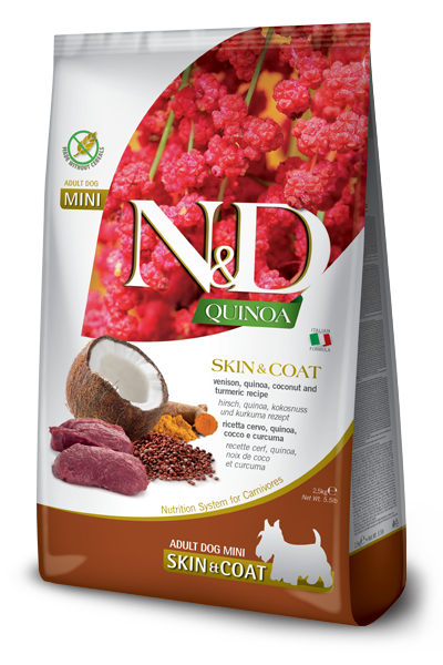 Farmina N&D Skin&Coat Quinoa Cervo Cocco E Curcuma Per Cani Adulti Taglia Mini Sacco 2,5kg-1