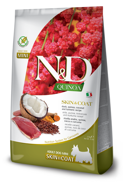 Farmina N&D Quinoa Dog Skin&Coat Anatra Cocco E Curcuma Per Cani Adulti Taglia Mini Sacco 2,5kg-1