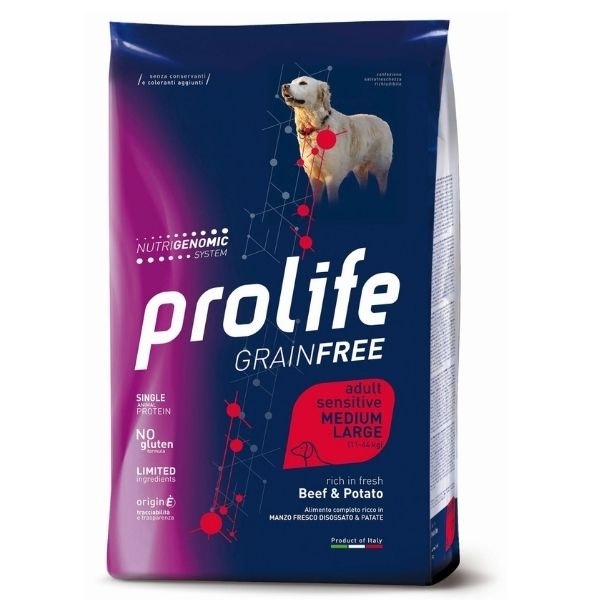 Prolife Grain Free Adult Sensitive Beef & Potato Cibo Secco Per Cani Taglia Media/Grande Sacco 2,5Kg-1