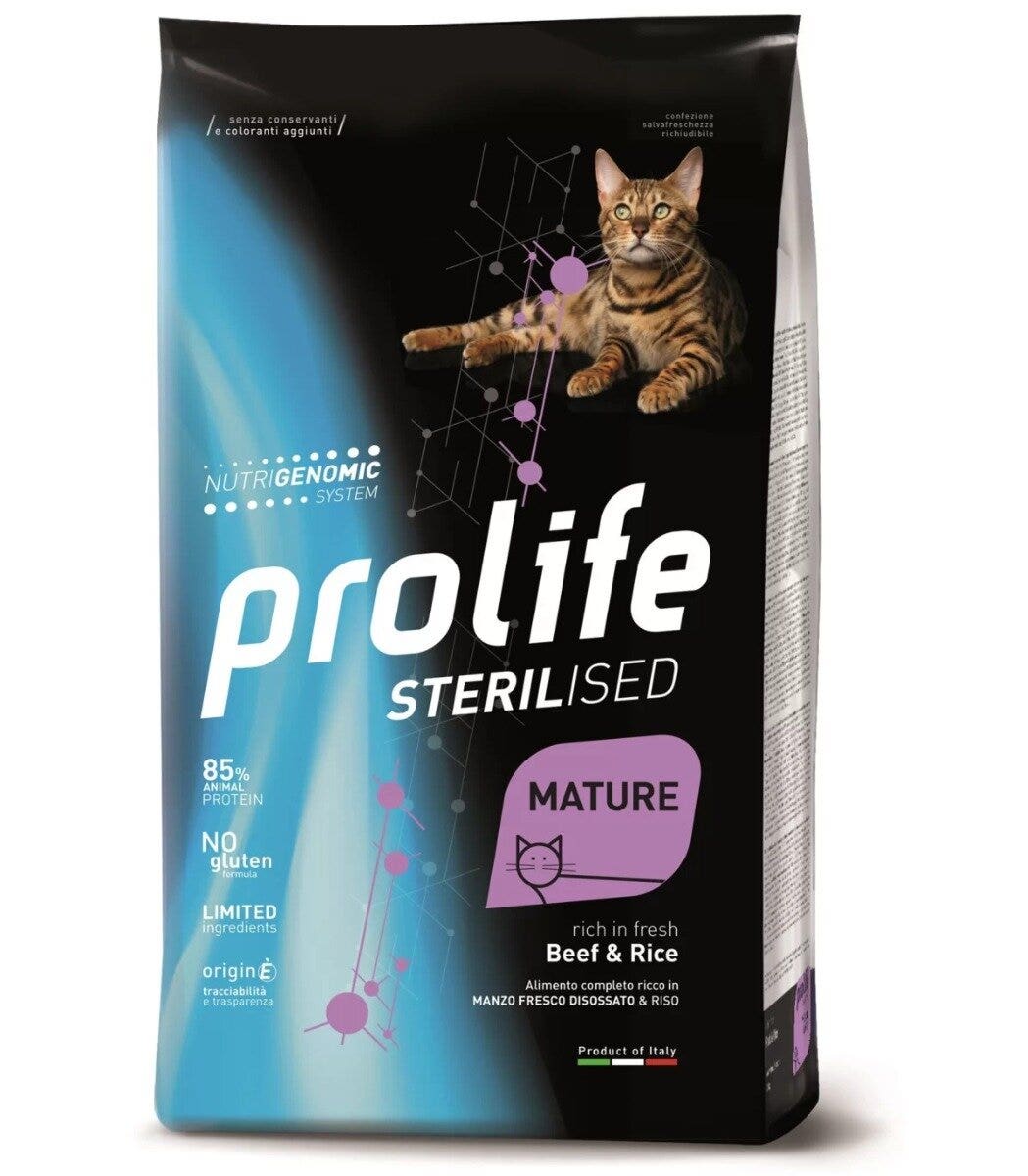 Prolife Sterilised Maiale Fresco Disossato E Riso Cibo Secco Per Gatti Anziani Sacco 1,5kg-2