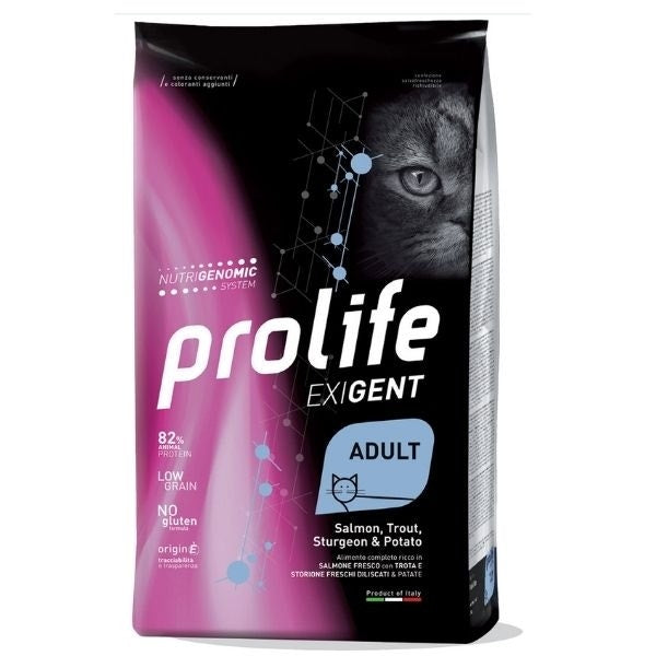 Prolife Exigent Salmone Trota Storione E Patate Cibo Secco Per Gatti Adulti Sacco 7kg-1