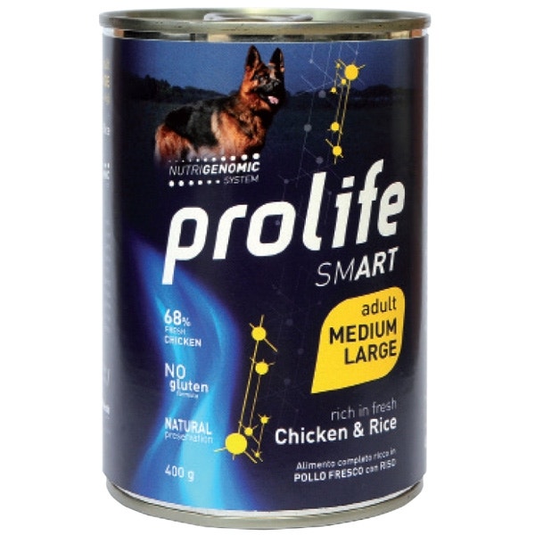 Prolife Smart Pollo Fresco Con Riso Cibo Umido Per Cani Adulti Taglia Medio/Grande Lattina 400g-1