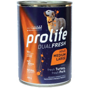Prolife Dual Fresh Tacchino E Maiale Freschi Cibo Umido Per Cani Adulti Taglia Media/Grande Lattina 400g-1