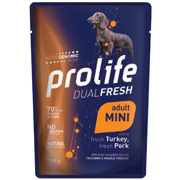 Prolife Dual Fresh Tacchino E Maiale Freschi Cibo Umido Per Cani Adulti Taglia Piccola Bustina 100g-1