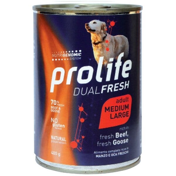 Prolife Dual Fresh Manzo E Oca Freschi Cibo Umido Per Cani Adulti Taglia Media/Grande Lattina 400g-2