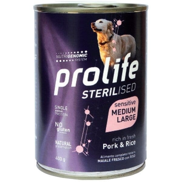 Prolife Sterilised Maiale Fresco Con Riso Cibo Umido Per Cani Adulti Taglia Media/Grande Lattina 400g-2