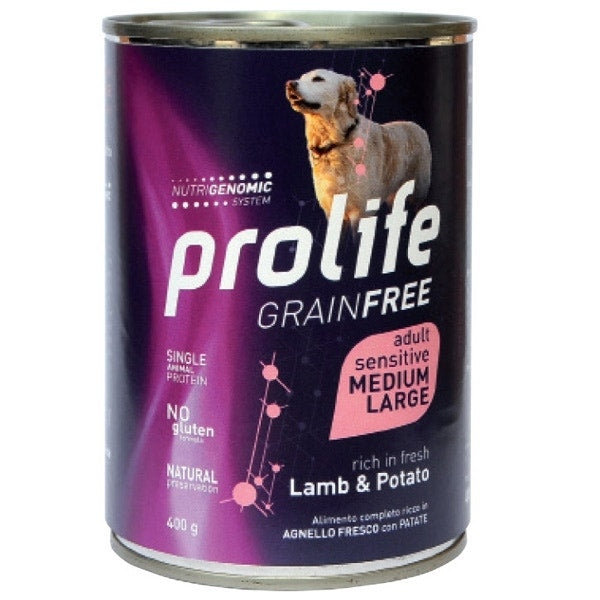 Prolife Grain Free Agnello Fresco Con Patate Cibo Umido Per Cani Adulti Taglia Media/Grande Lattina 400g-1