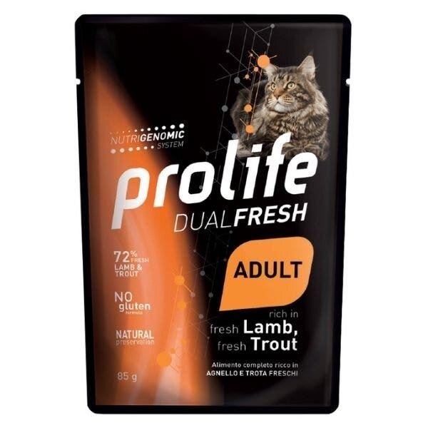 Prolife Dual Fresh Agnello E Trota Freschi Cibo Umido Per Gatti Adulti Bustina 85g-2