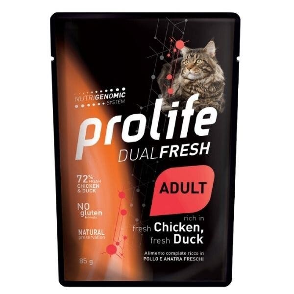 Prolife Dual Fresh Pollo E Anatra Freschi Cibo Umido Per Gatti Adulti Bustina 85g-2