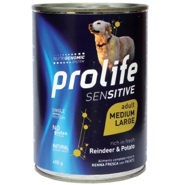 Prolife Sensitive Renne Con Patate Cibo Umido Per Cani Adulti Taglia Media/Grande Lattina 400g-1