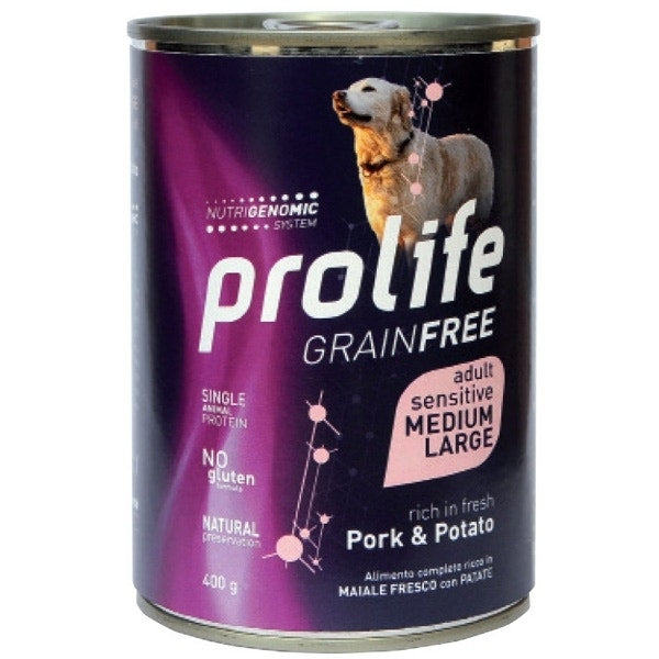 Prolife Grain Free Maiale Con Patate Cibo Umido Per Cani Adulti Taglia Media/Grande Lattina 400g-1