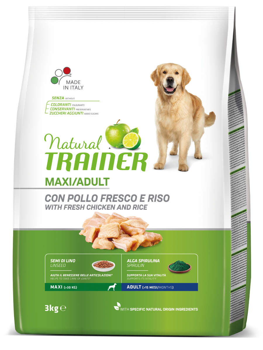 Natural Trainer Crocchette Pollo/Riso/Alga Spirulina Per Cani Adulti Taglia Grande Sacco 3kg-2