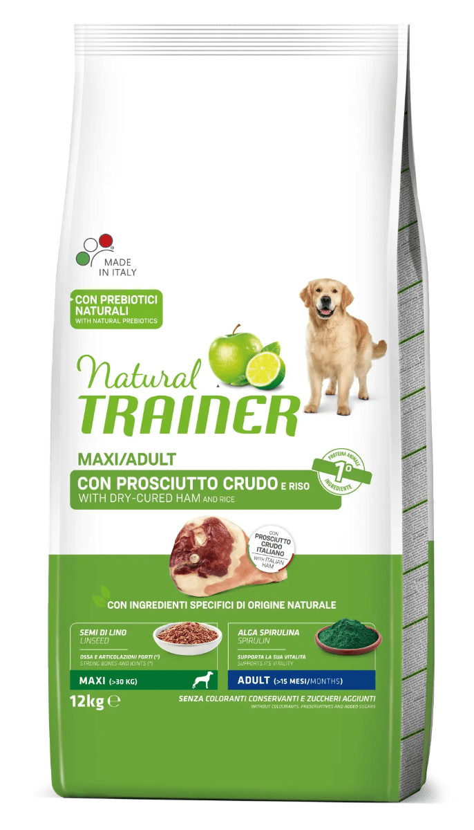 Natural Trainer Crocchette Prosciutto Crudo Per Cani Adulti Taglia GrandeSacco 12 Kg-0
