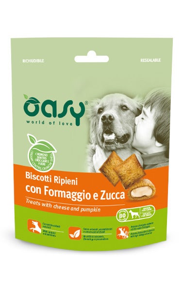 Oasy Snack per Cani Biscotti Ripieni con Formaggio e Zucca 80g-1