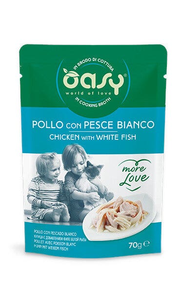 Oasy Wet Cat More Love Pollo Con Pesce Bianco Cibo Umido Per Gatti Adulti 70g-2