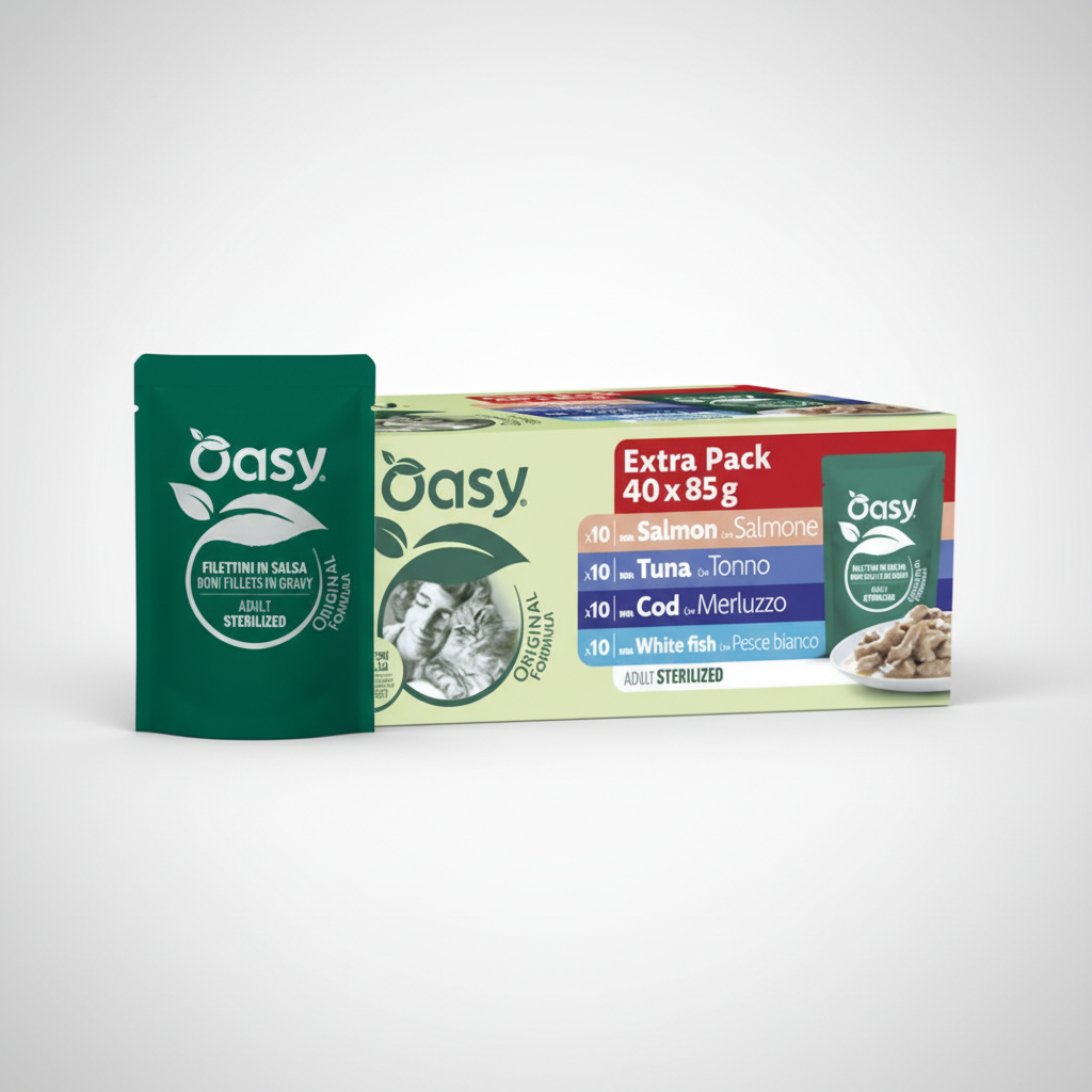 Oasy Wet Cat Original Multipack Adult Sterilized Fish 40 Pezzi da 85 g