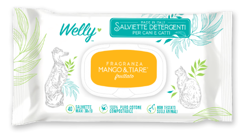 Welly Salviette Detergenti Fruttate Mango & Tiarè Per Cani E Gatti 40 Pezzi-1